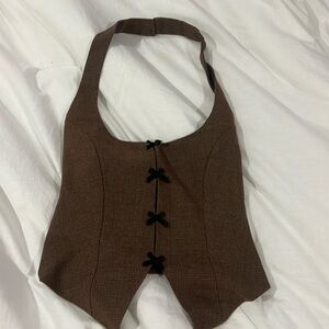 Edikted Palmer Plaid Bow Halter Top XS